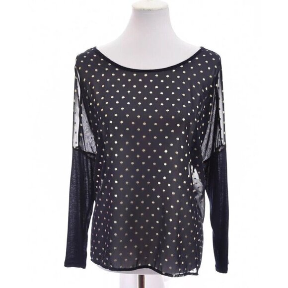 Bobeau Womens Oversized Sheer Tunic Top Metallic Gold Dot Print Blue Sz Medium - Picture 1 of 9